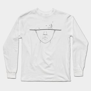 face line art and paper boat in the sea Long Sleeve T-Shirt